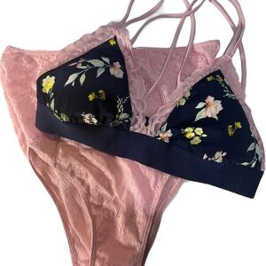 Blush love Floral Lace Bralette Set - Pink and Navy